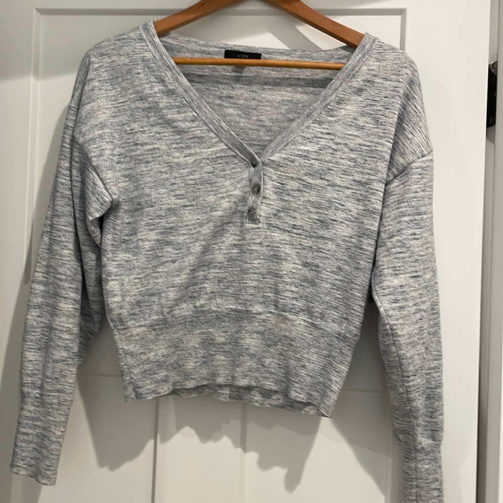 JCrew Space-dyed wide V-neck Henley Sweater.  Womens Small